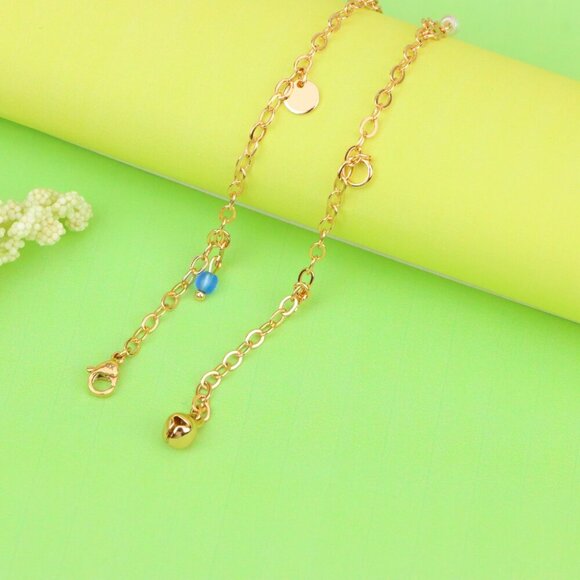 "Rose Gold Anklet with Pearl Drops & Blue Bead, XPAL1167 - Picture 8 of 12